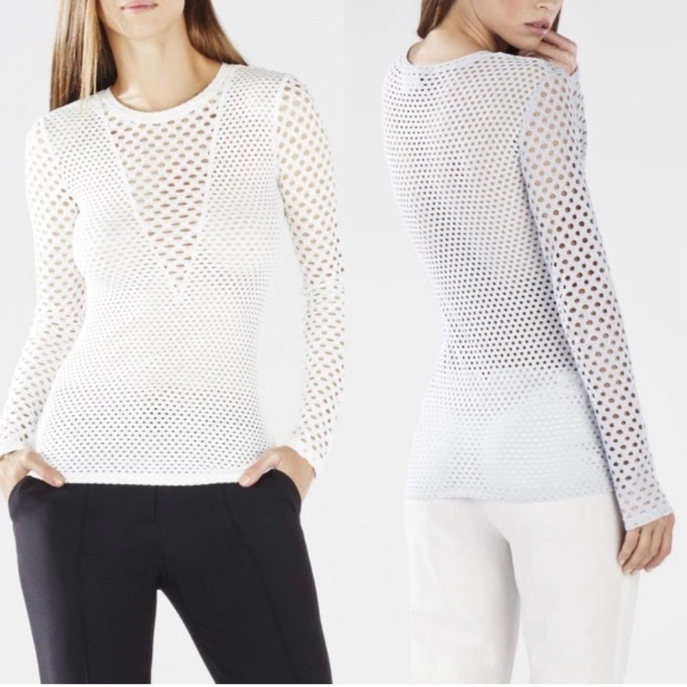 BCBG Maxazria 'Elain' Mesh Jersey Top Y2K Party Edgy Rave Festival‎ Streetwear